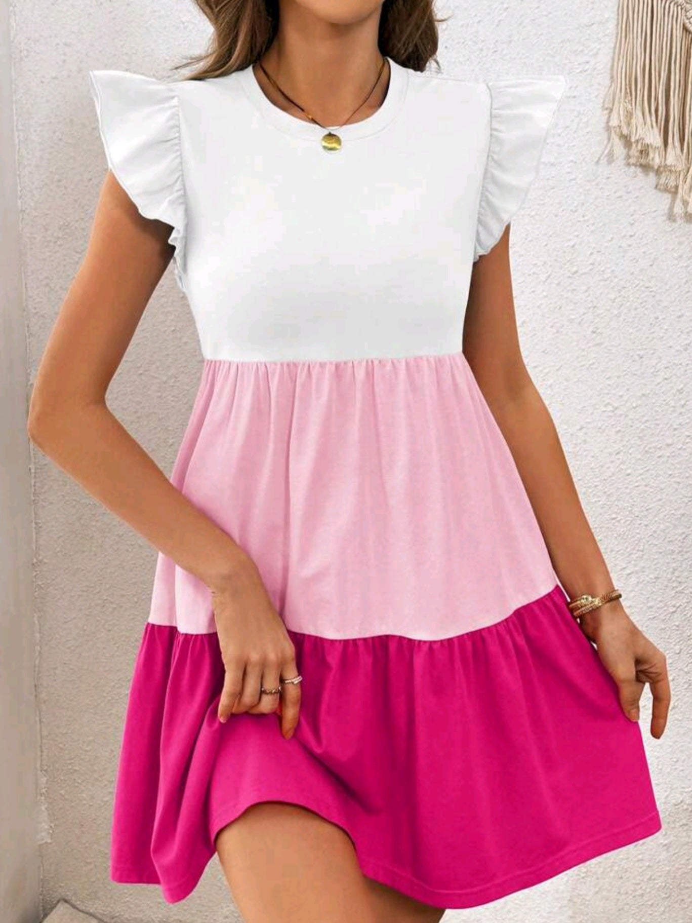 9956 Cap Sleeve Color Blocking Dress