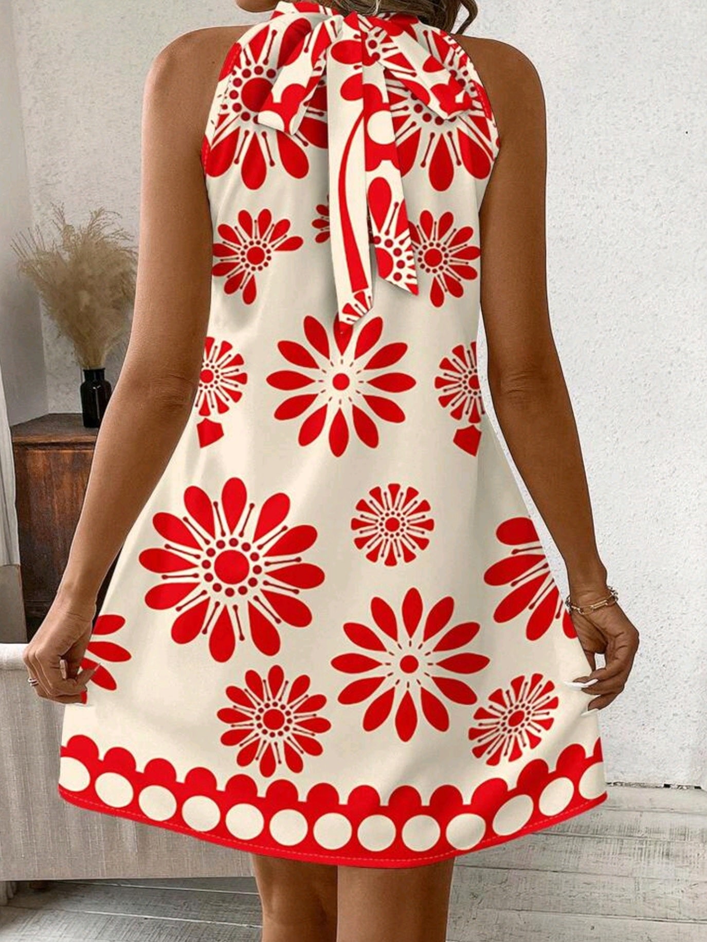 6768 Floral Daisy High Neck Dress