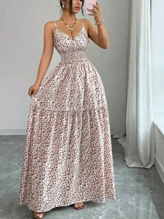 0082 Spaghetti Strap Woven Ditsy Floral Waist Tie Design