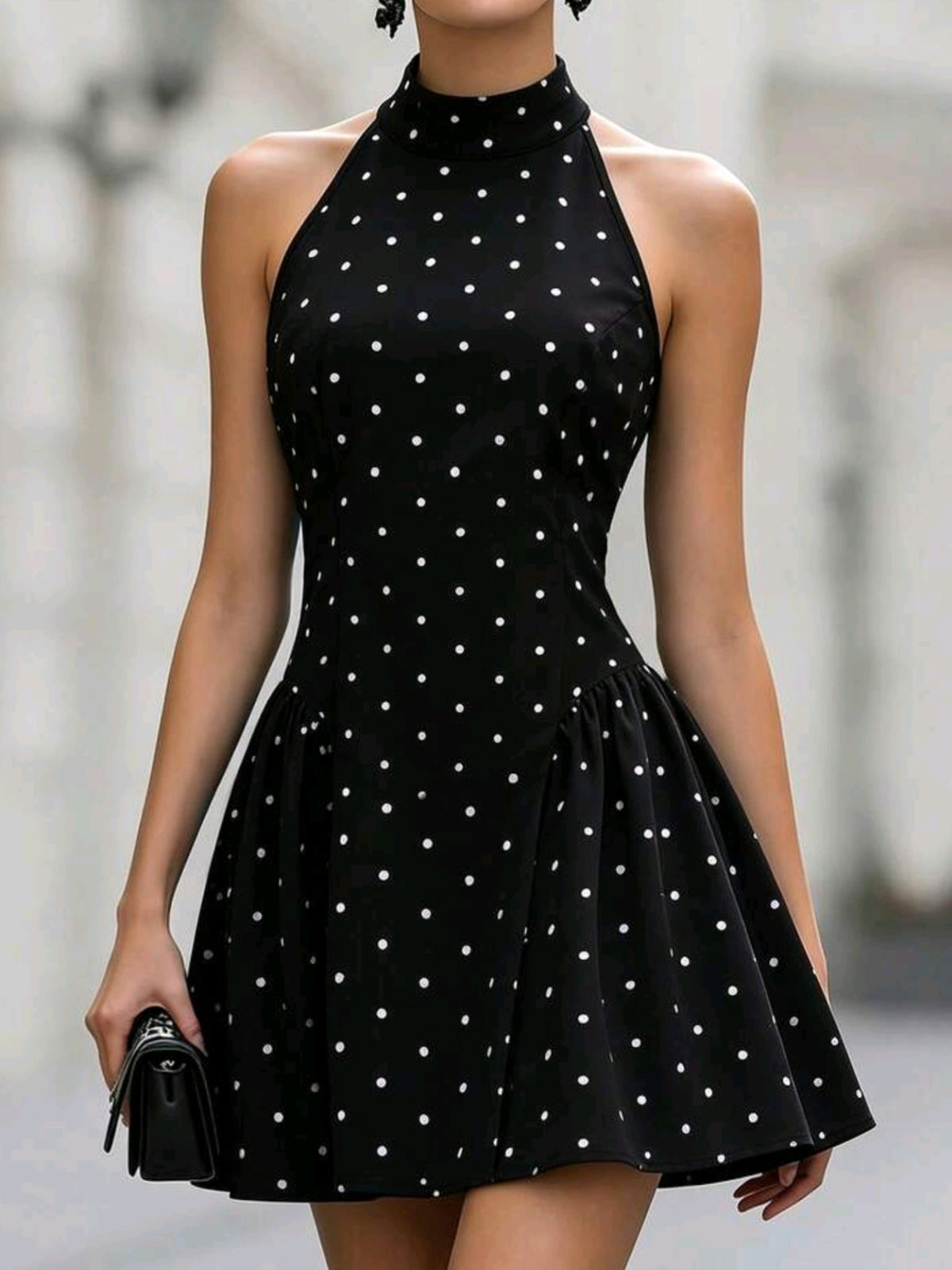 9342 Polkadot High Neck Dress