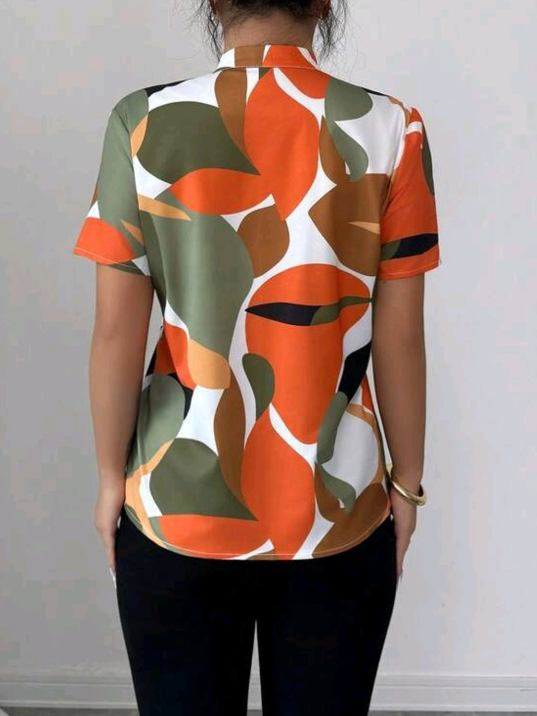 9662 V-Neck Short Sleeve Loose Blouse