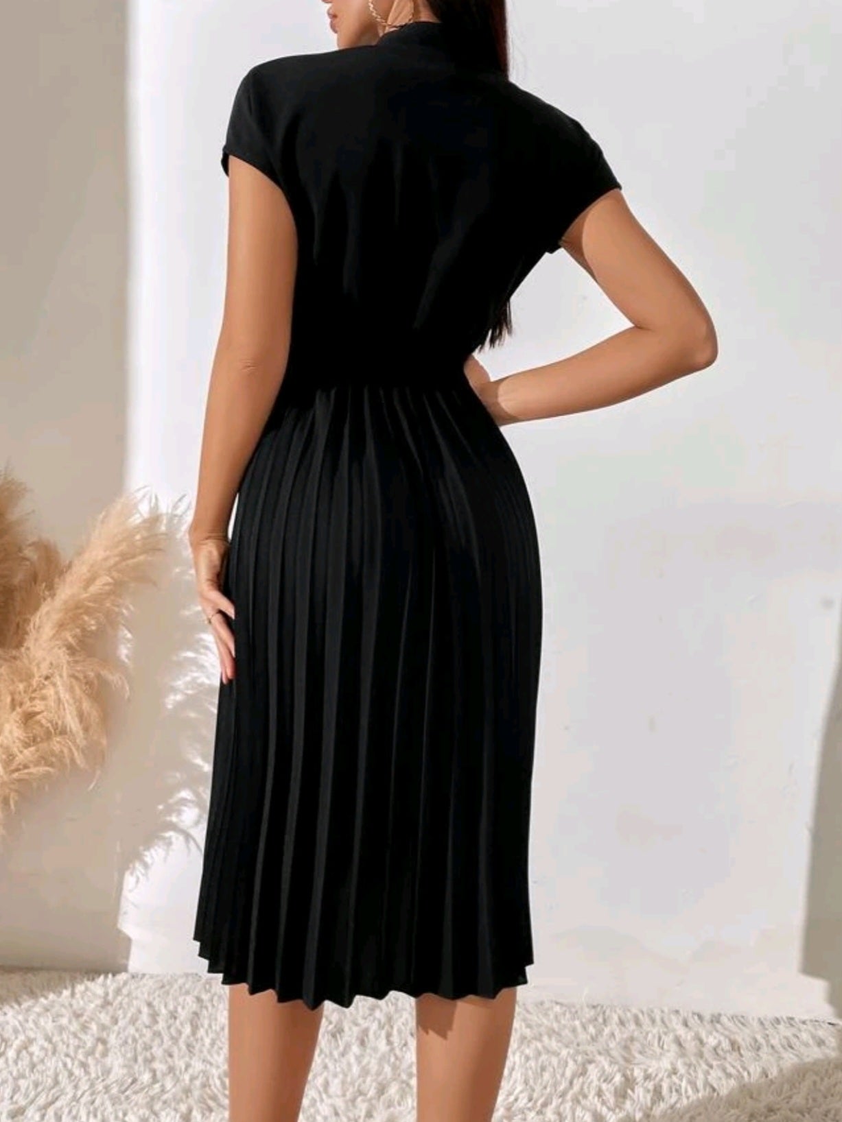 7991 Pleated Hem Notched Neckline A-Line Dress