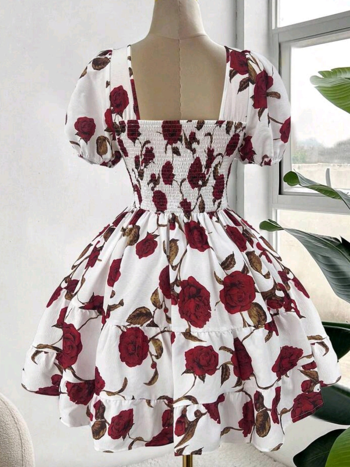 1641  V-Neck Short Sleeve Bow Tie Dress