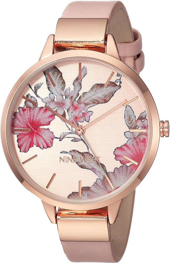 NW / 2044RGPK Nine West Watch Floral Dial Strap - Light Rose Gold Tone