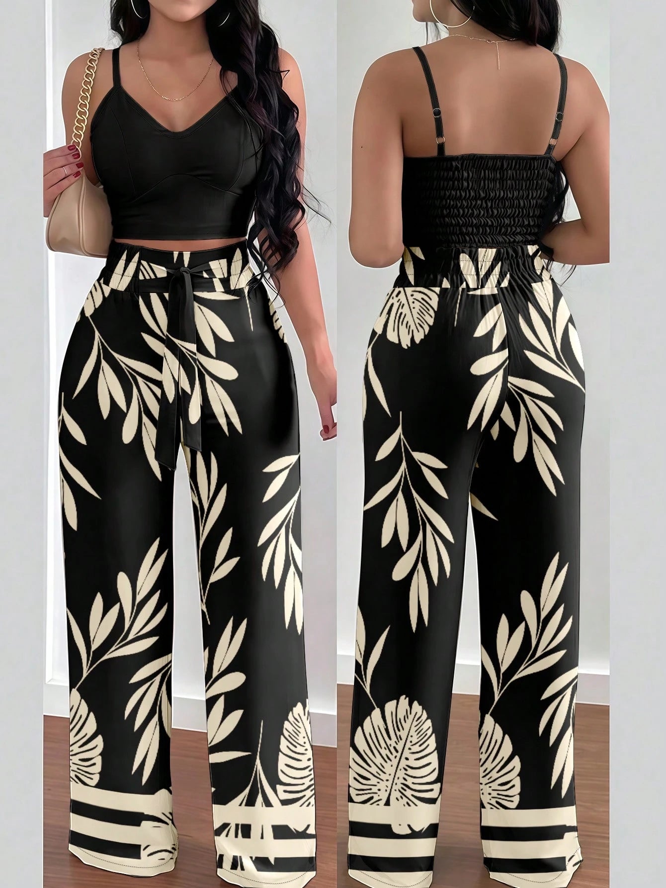 1534 2pc Front Knot Loose Wide Leg Jumpsuit