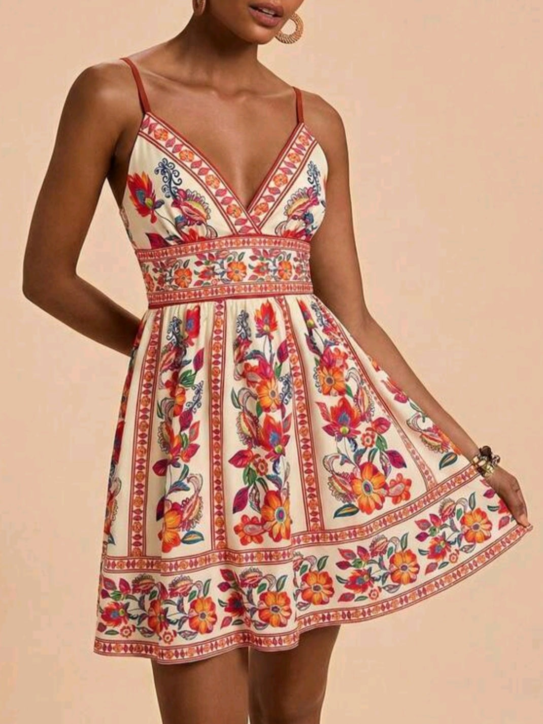 3554 Chiffon Printed Spaghetti Strap Mini Dress