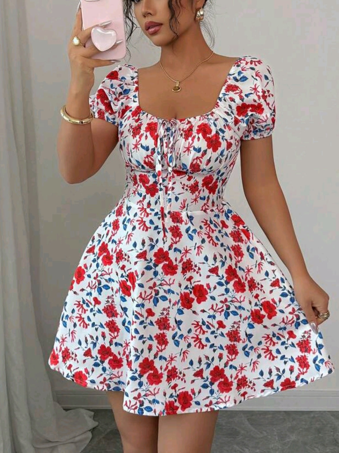 3672 Ditsy Floral Puff Sleeve Dress