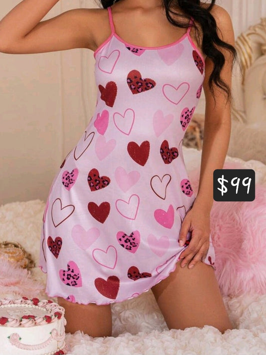 #3183 Heart Print Camisole Nightgown