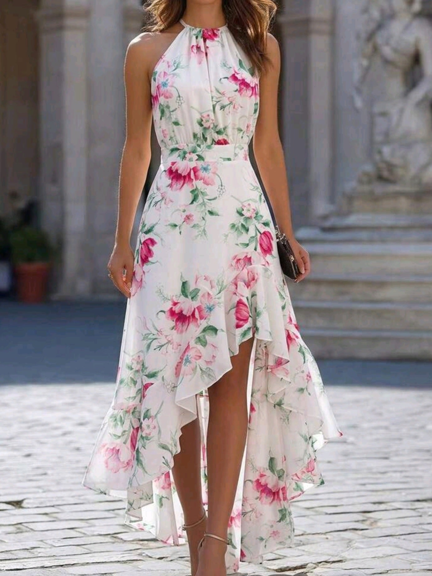 0886 Asymmetrical Ruffle Hem Dress