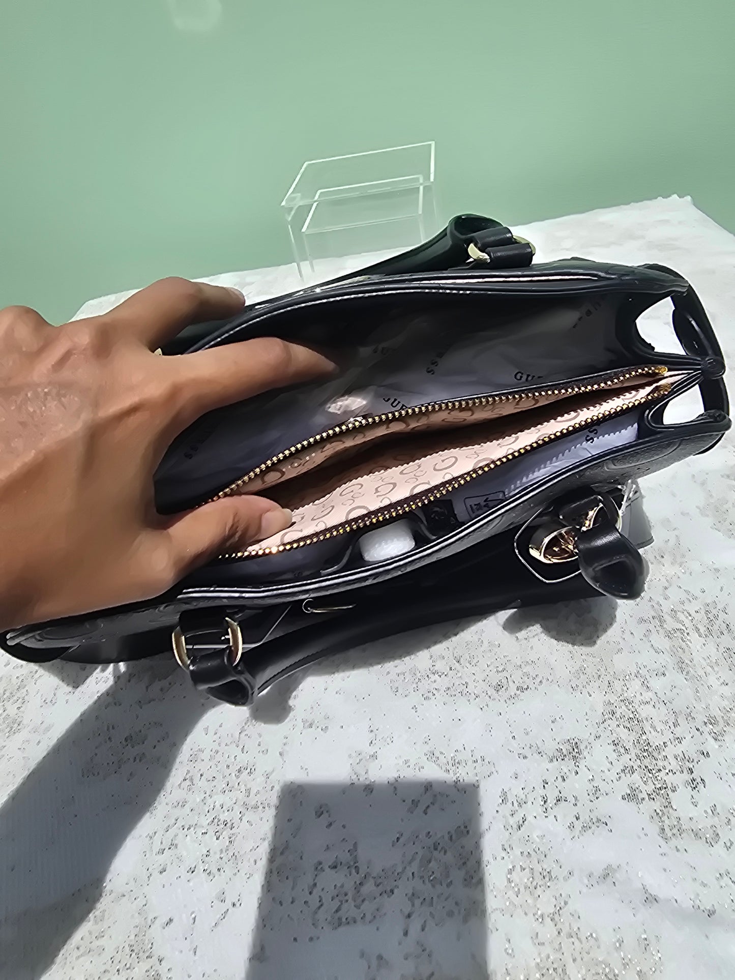 GUESS Satchel Triple Compartment with 2 snap closure and 1 zipper