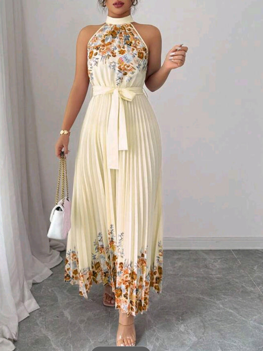 #6146 Floral Loose-Fitting Halter Dress