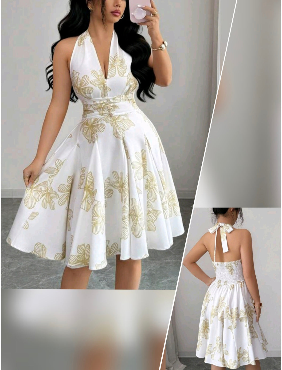 4411 Sleeveless Halter Neck Embroidery Dress