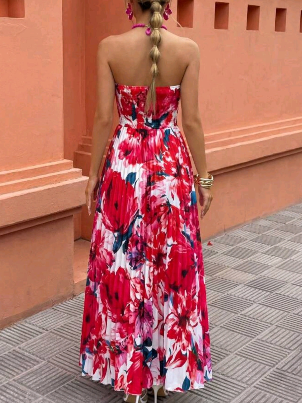 6989 Pleated Floral Print Dress