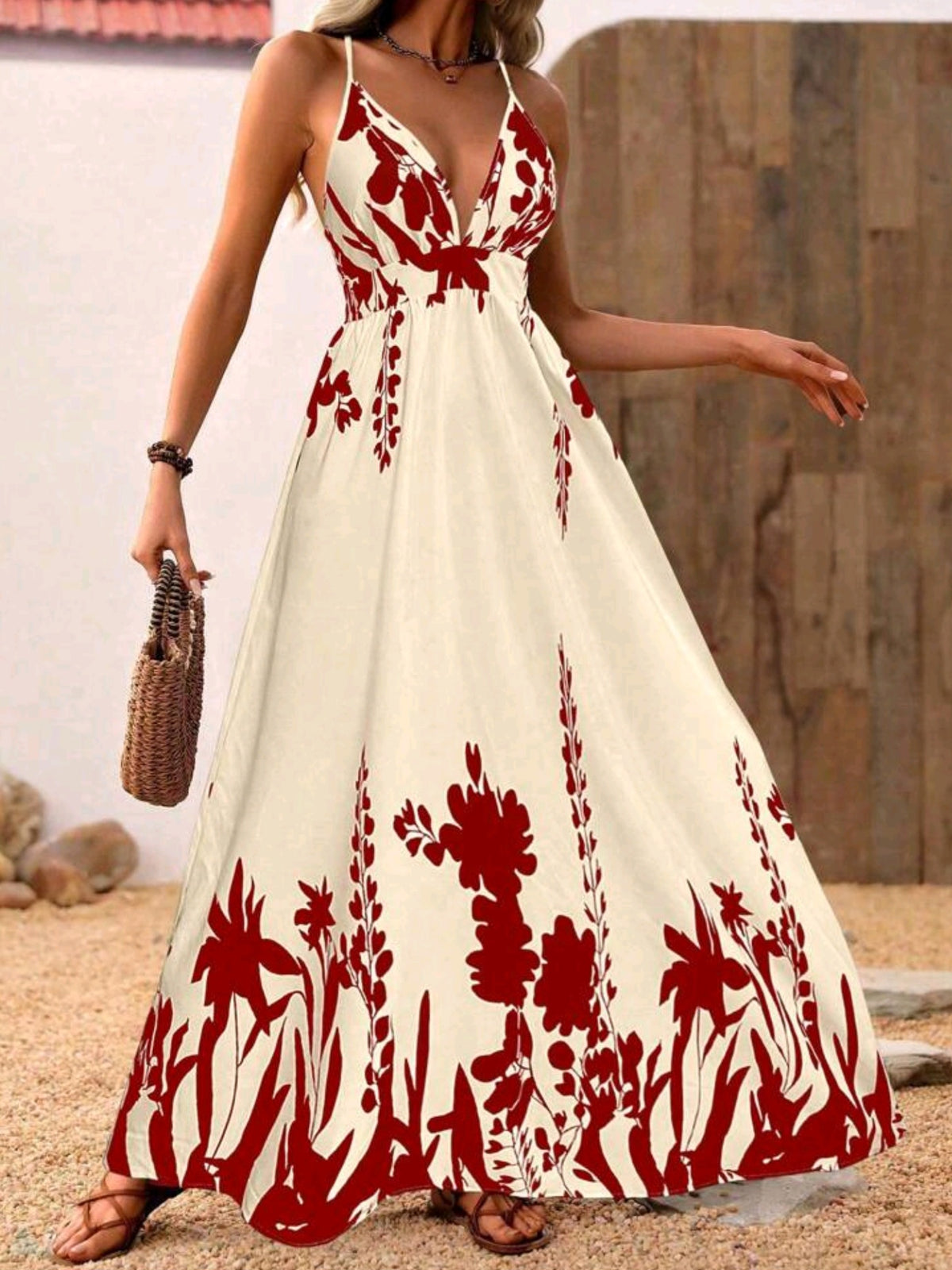 3304 Deep V-Neck Backless Dress