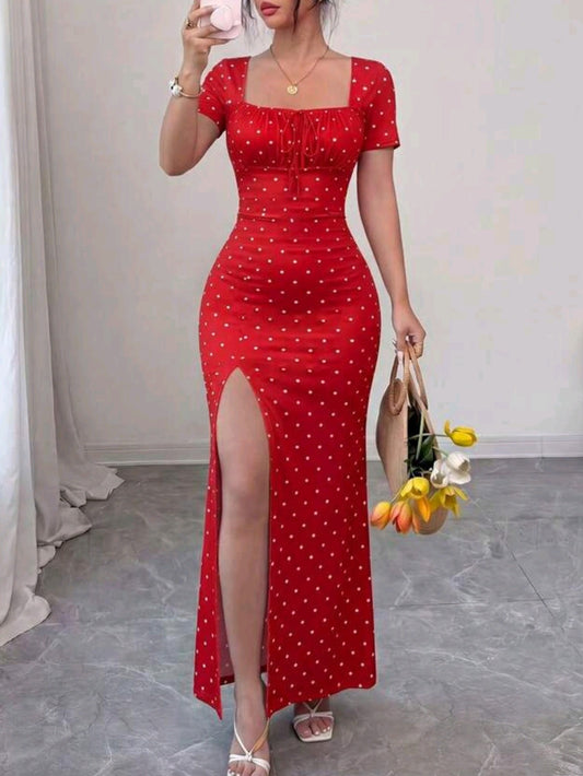 8906 Short Sleeve Long Dress