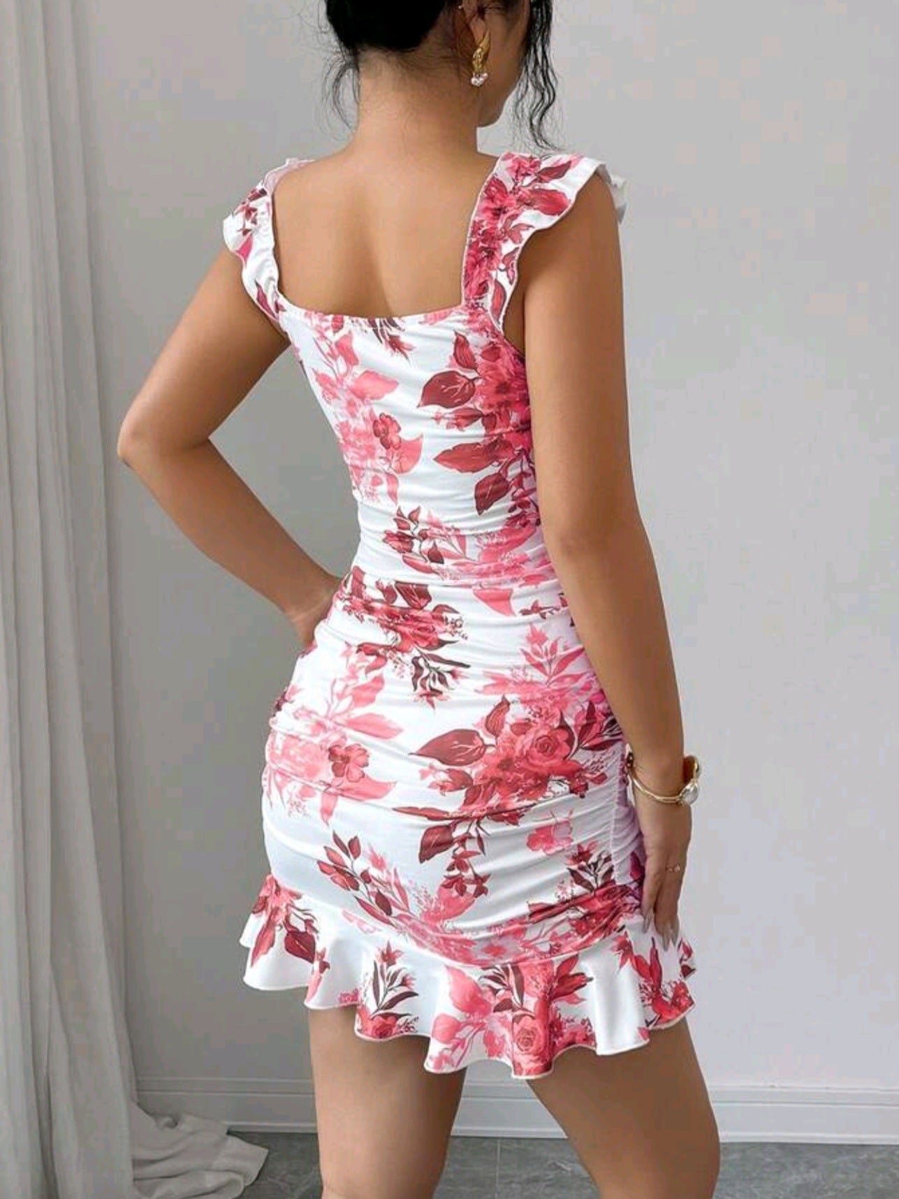 7982 Off-Shoulder Ruffle Hem Cami Dress