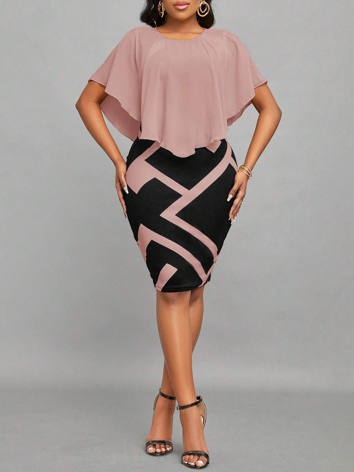6569 Color Block Splice Fitted Dress