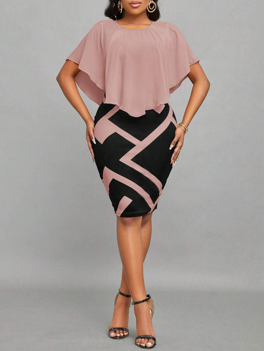 6569 Color Block Splice Fitted Dress