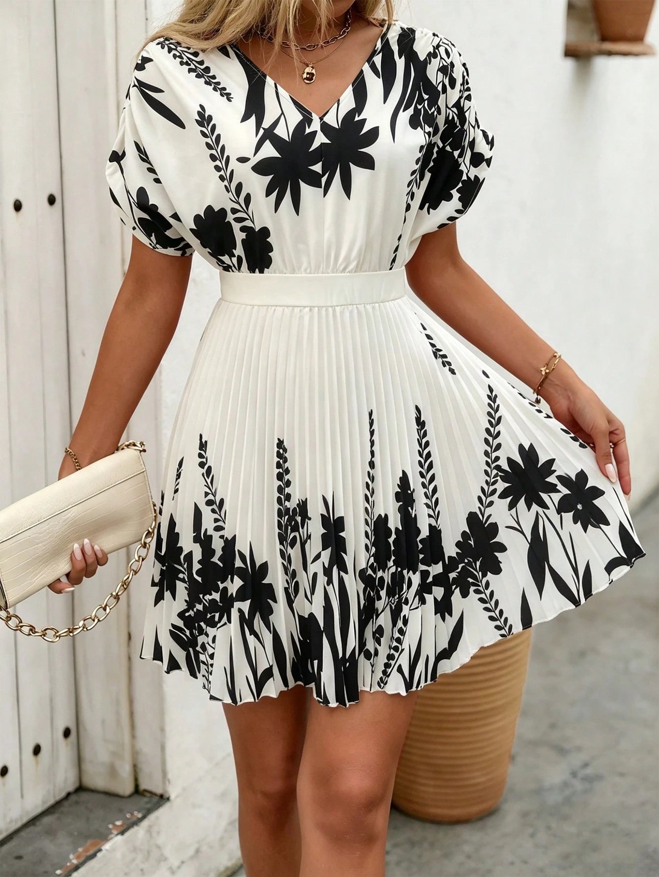 0939 Pleated A-Line Dress