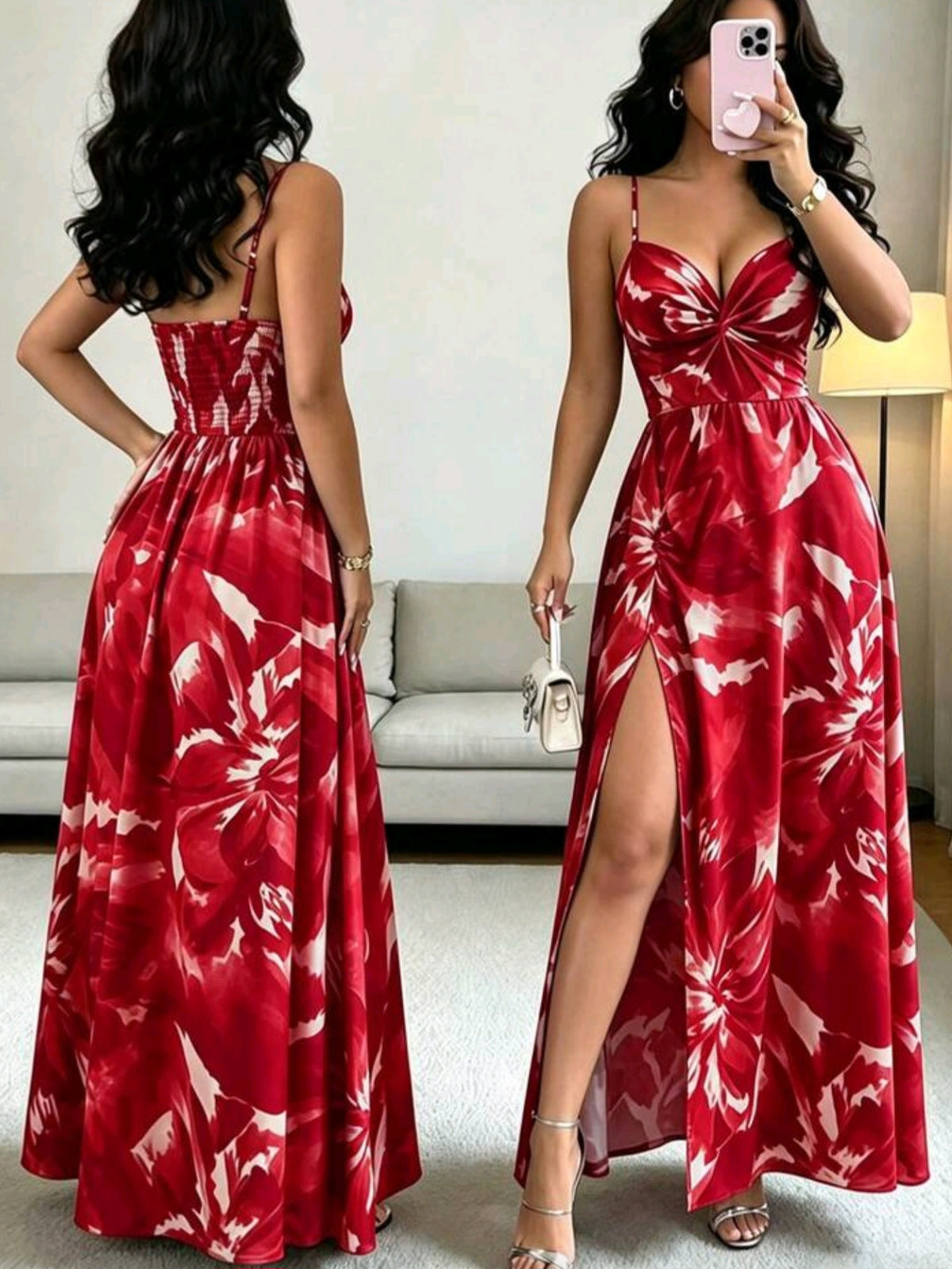 4175 Spaghetti Strap Adjustable Bust Twist Design Dress