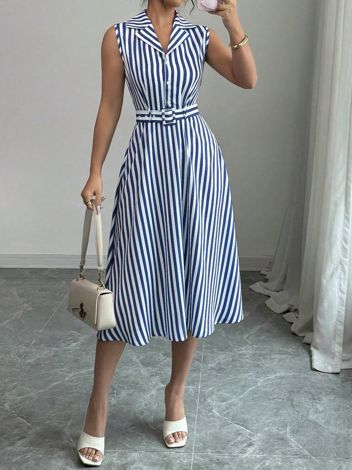 3723  Sleeveless Stripe Dress