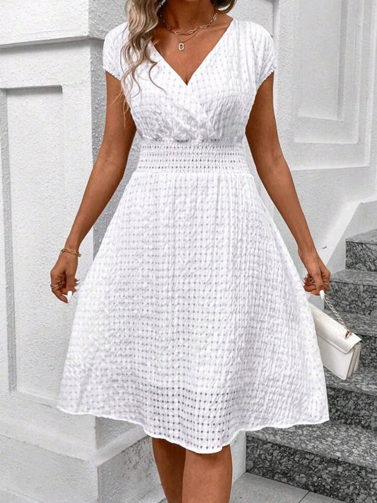 0999  Grid Pattern Wrap Dress