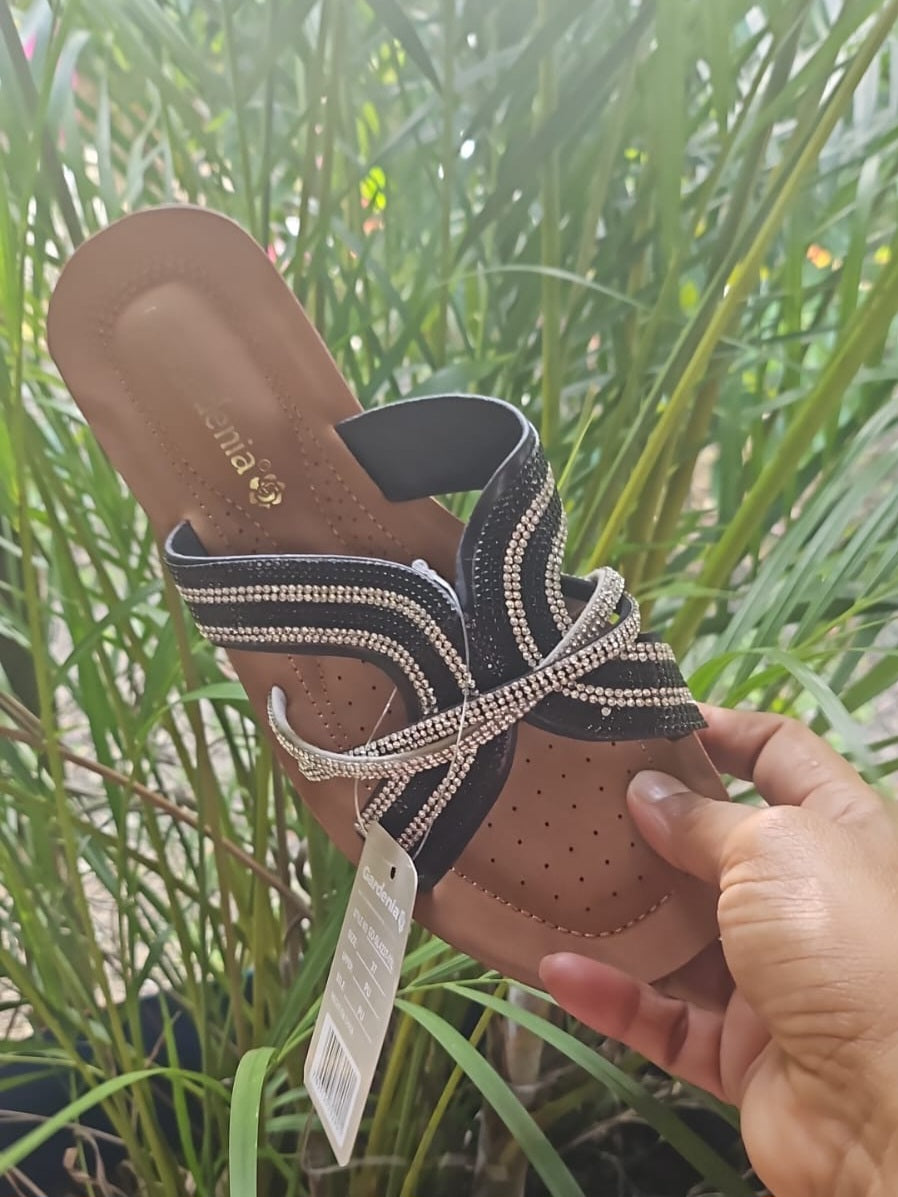 Slippers black with silver