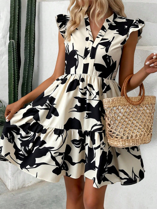 9680 V-Neck Ruffle Sleeve Dress