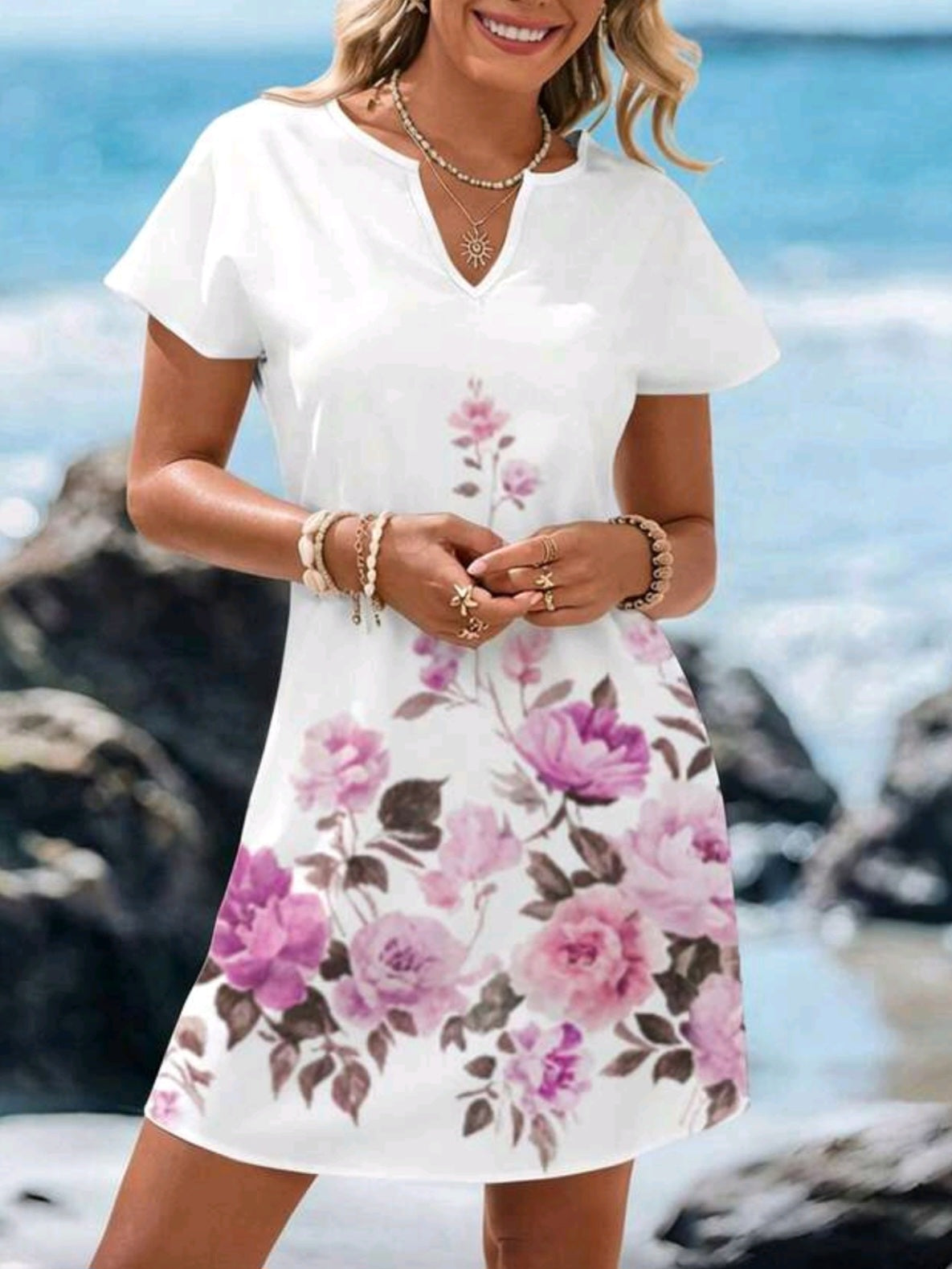 0300 V-Neck Short Dress