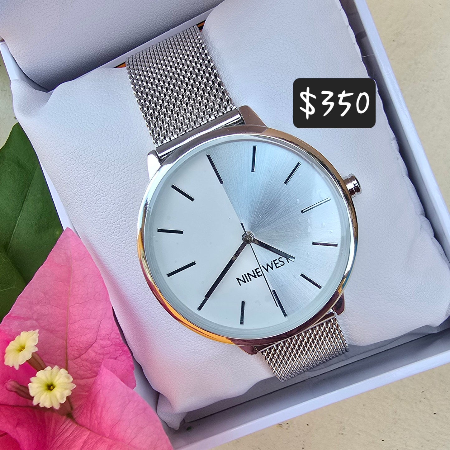 NW /1981SVB Nine West Mesh Bracelet Watch - Silver