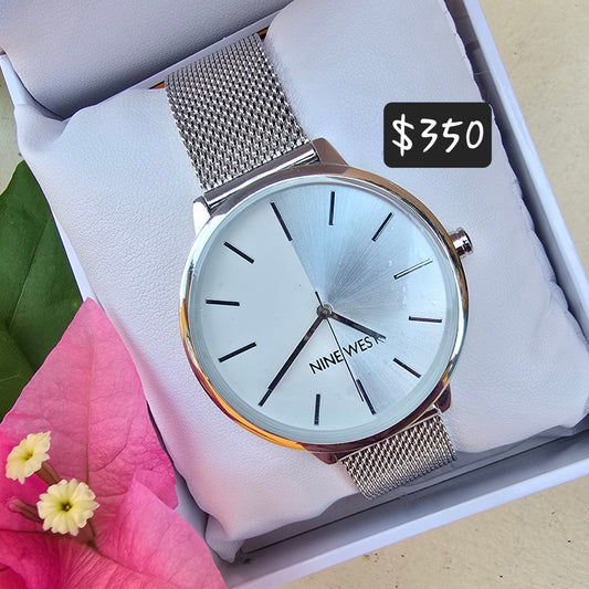 NW /1981SVB Nine West Mesh Bracelet Watch - Silver