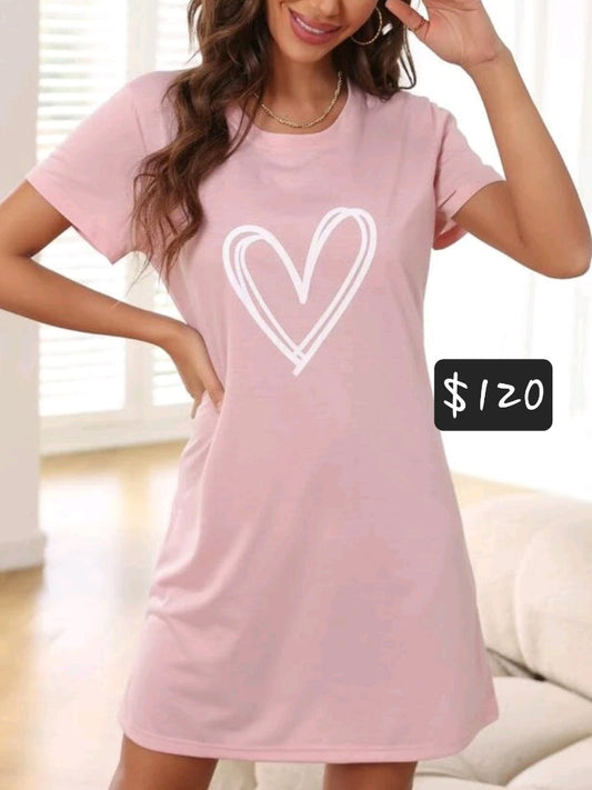 #4210 Heart Print Pajama Night Dress
