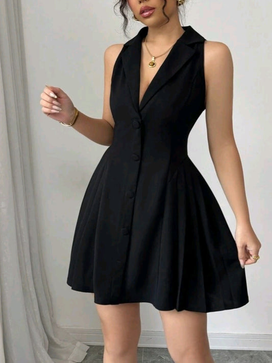 0406 V-Neck Ruched Waist Sleeveless Dress