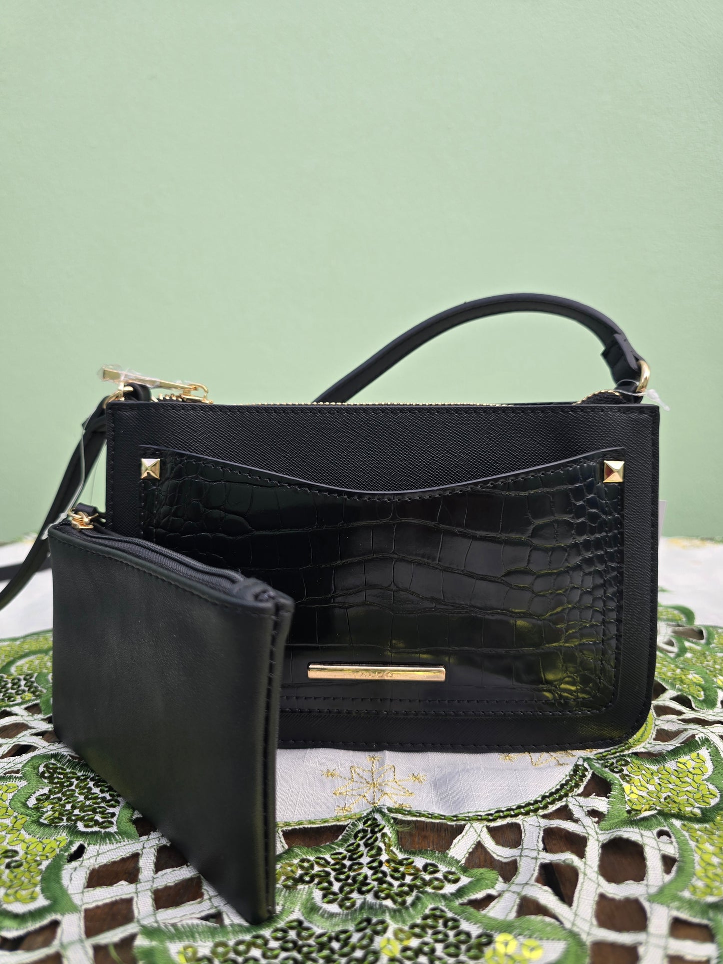 ALDO  Crossbody wallet on a string with detachable pouch black