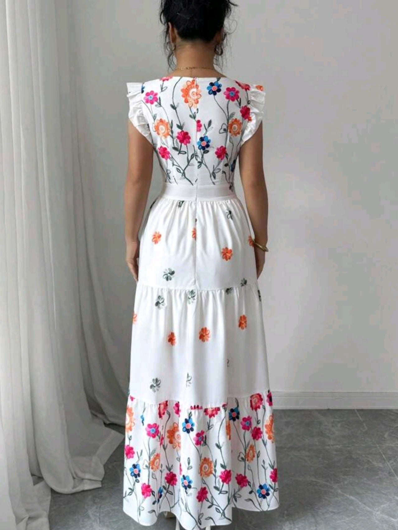 7195 Waist Cinching Square Neck Cap Sleeve Dress