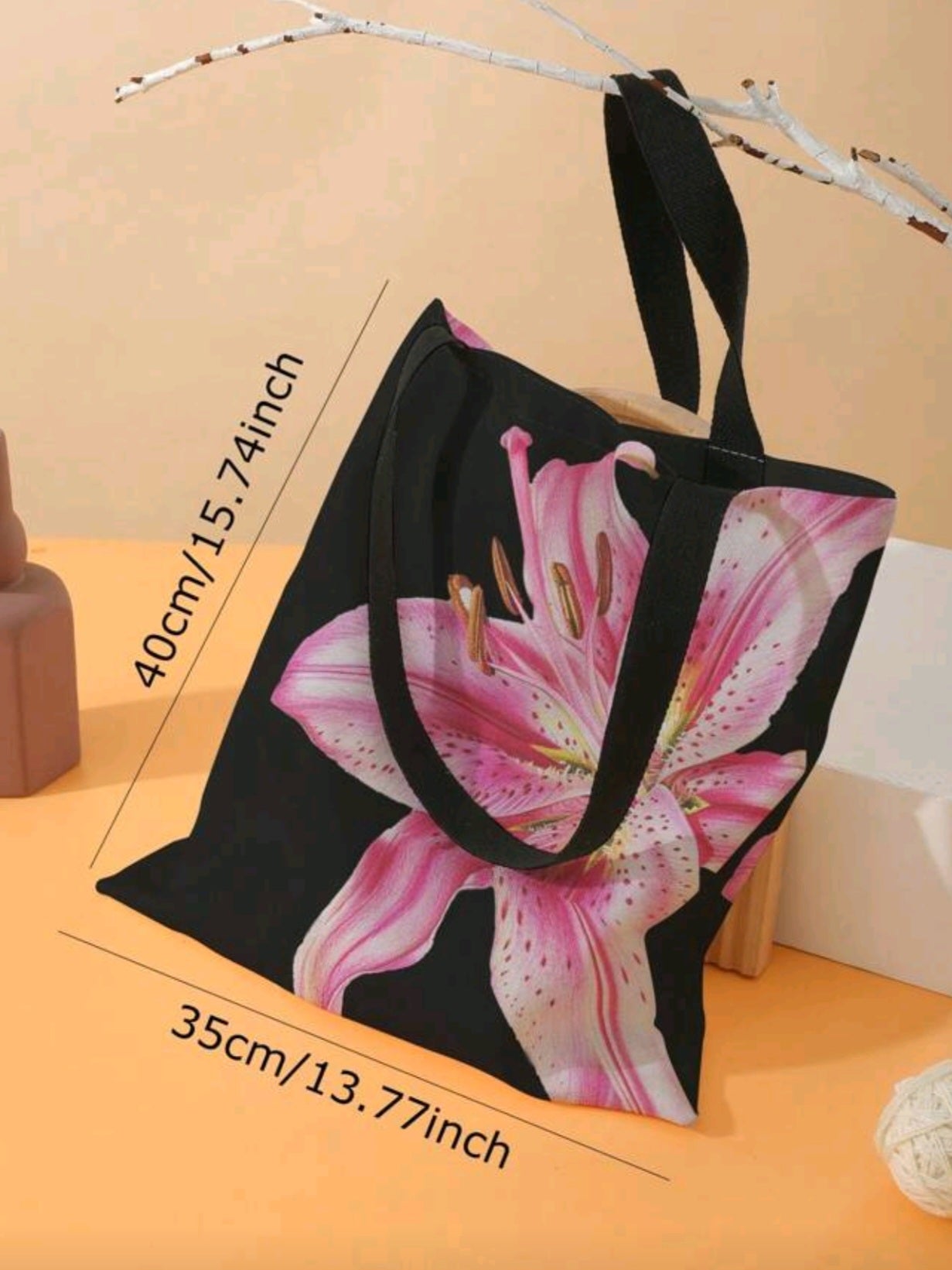 7187 Floral Pattern Reversible Shoulder Canvas Tote Bag