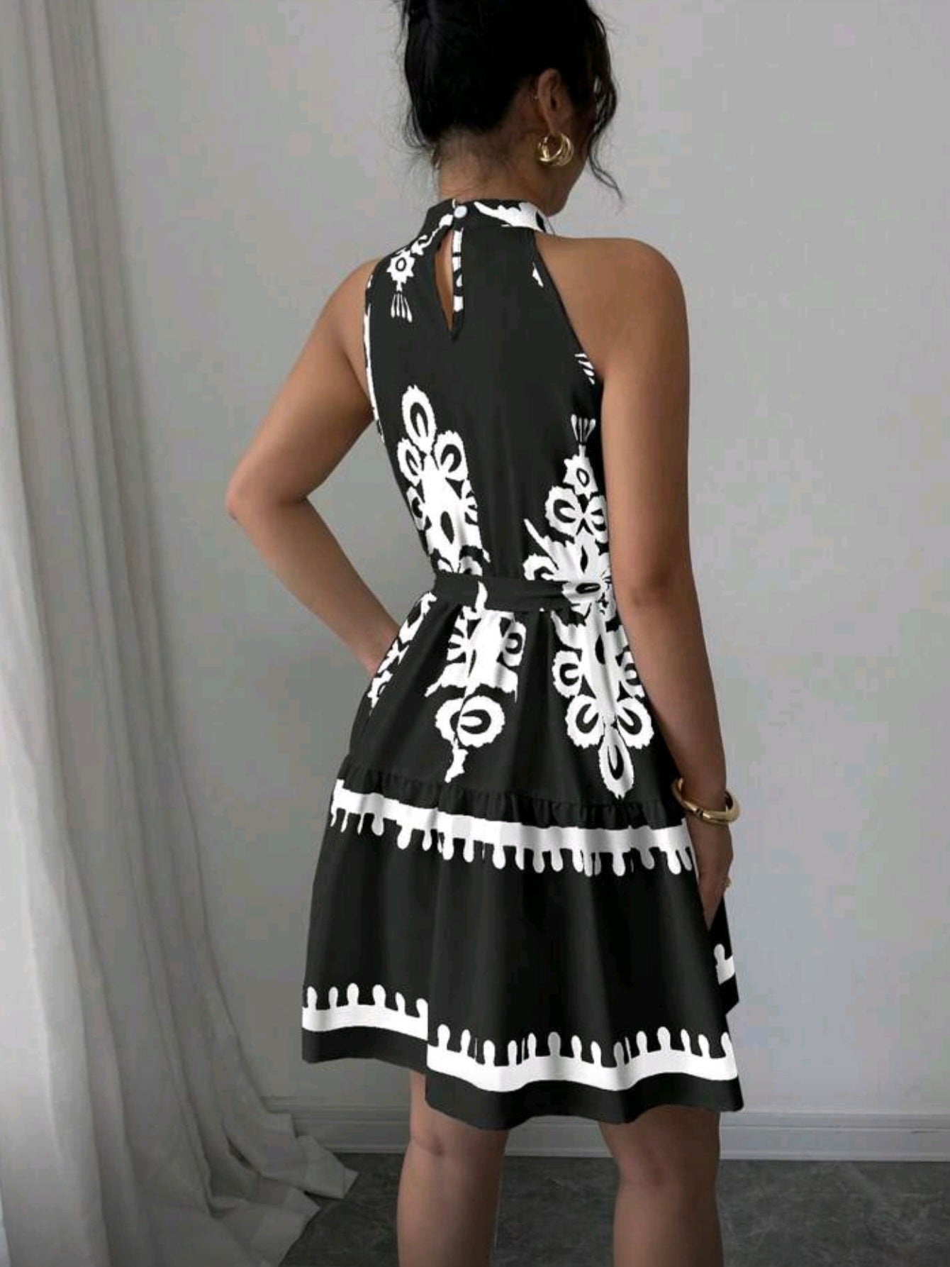 0925 Tie Neck Flare Dress