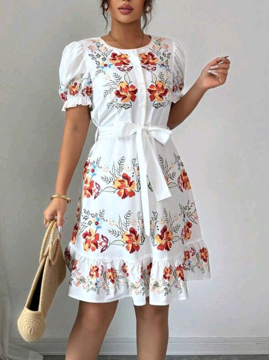 #0827 Floral Print Casual Dress