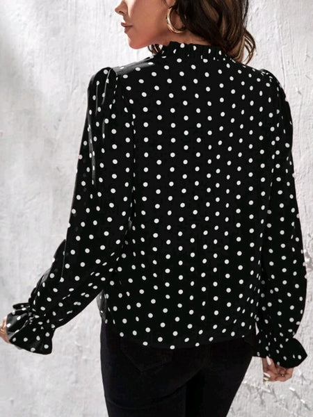 Frill Notched Neck Flounce Sleeve Blouse
