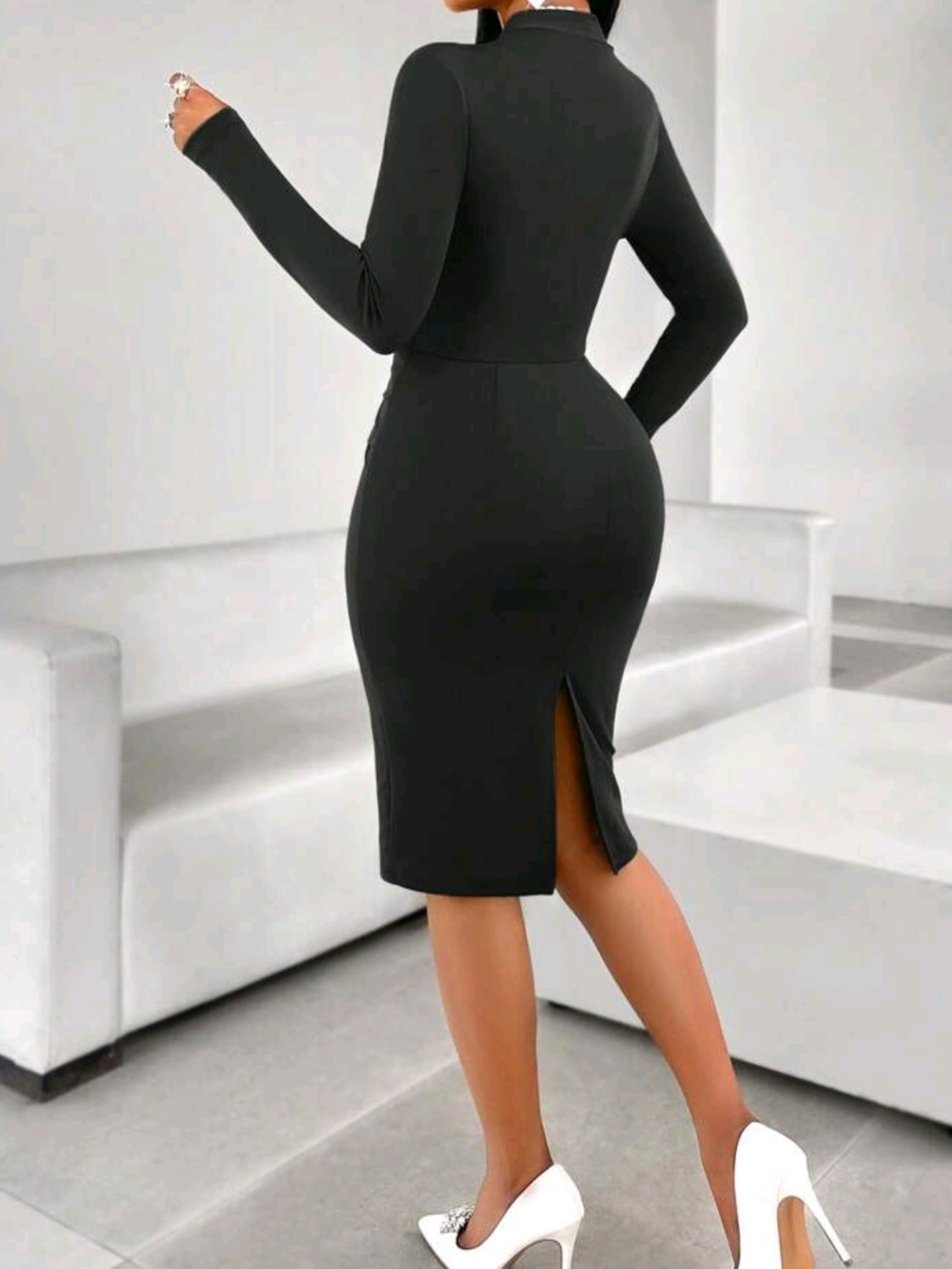1121 Long Sleeve High Waist Bodycon Dress