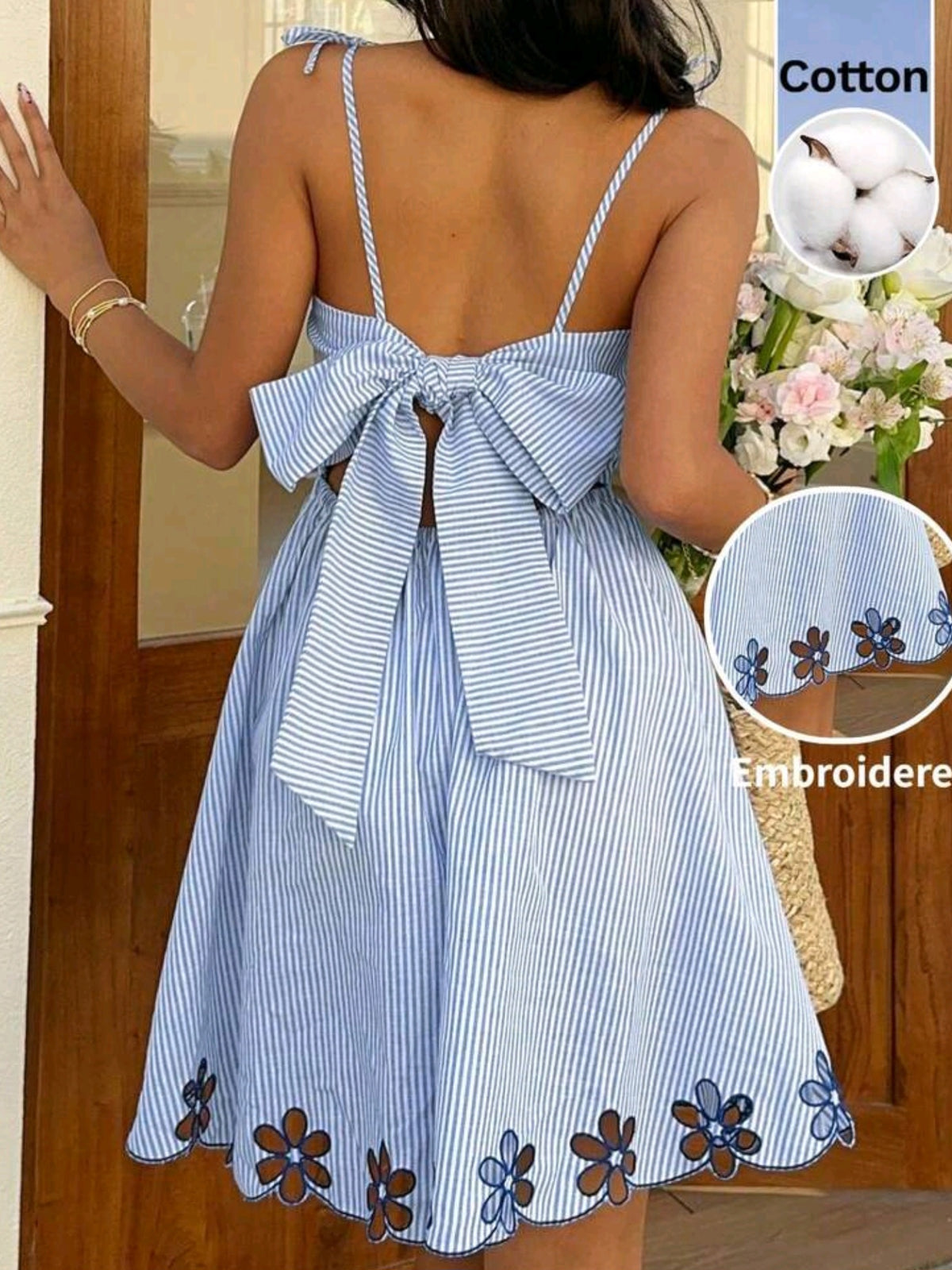 5637 Stripe Cotton Tie Back Dress