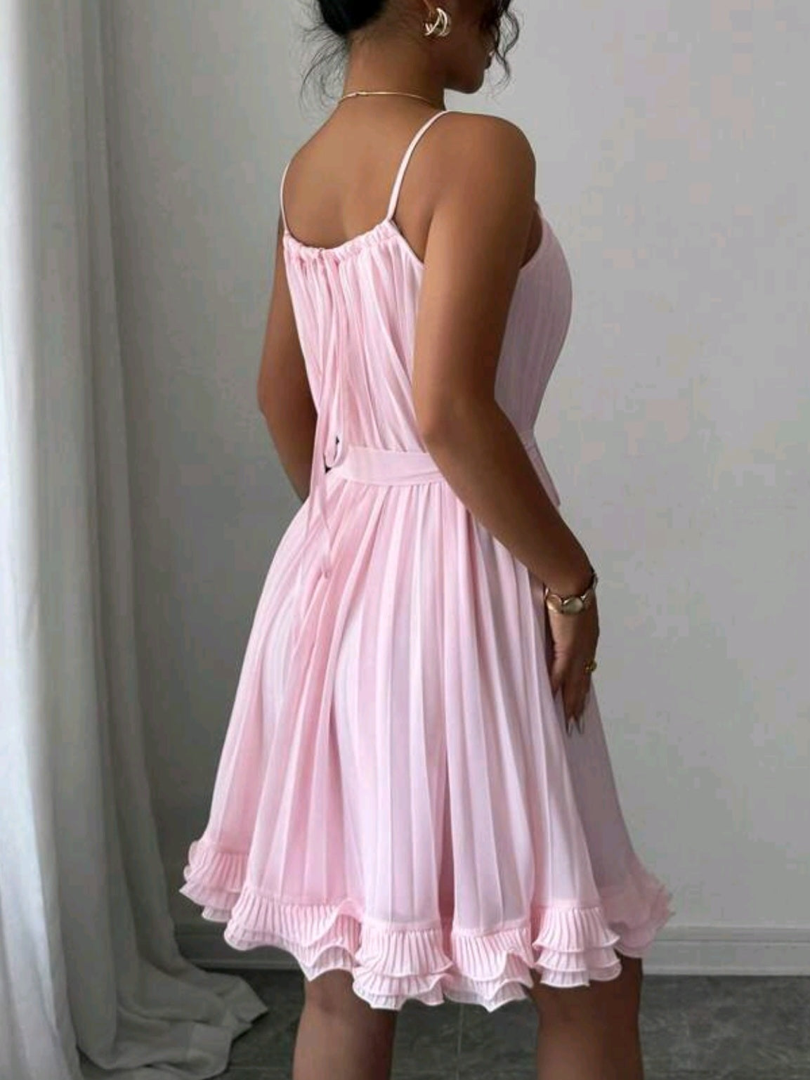 4031 A-Line Pleated Ruffled Hem Dress