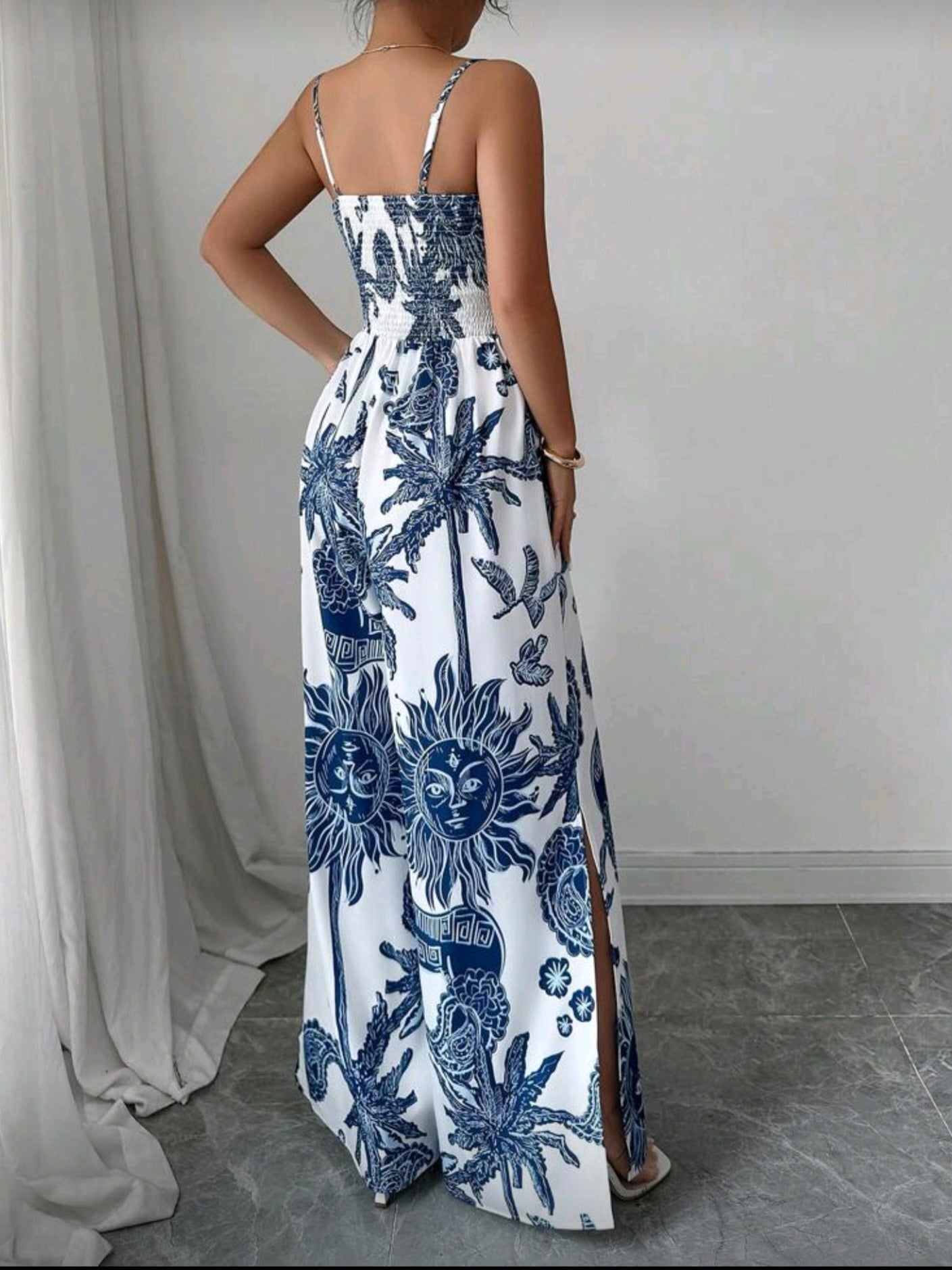 9543  V-Neck Sleeveless Cinched Waist Wide Leg Jumpsuit