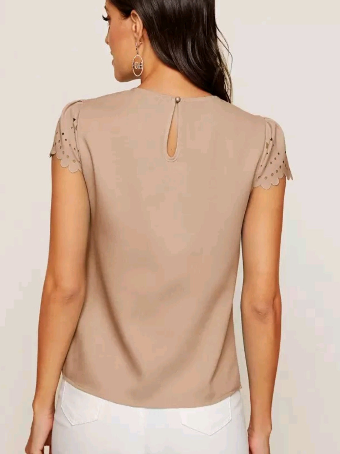 1363 Solid Color Pleated Hollow Out Top