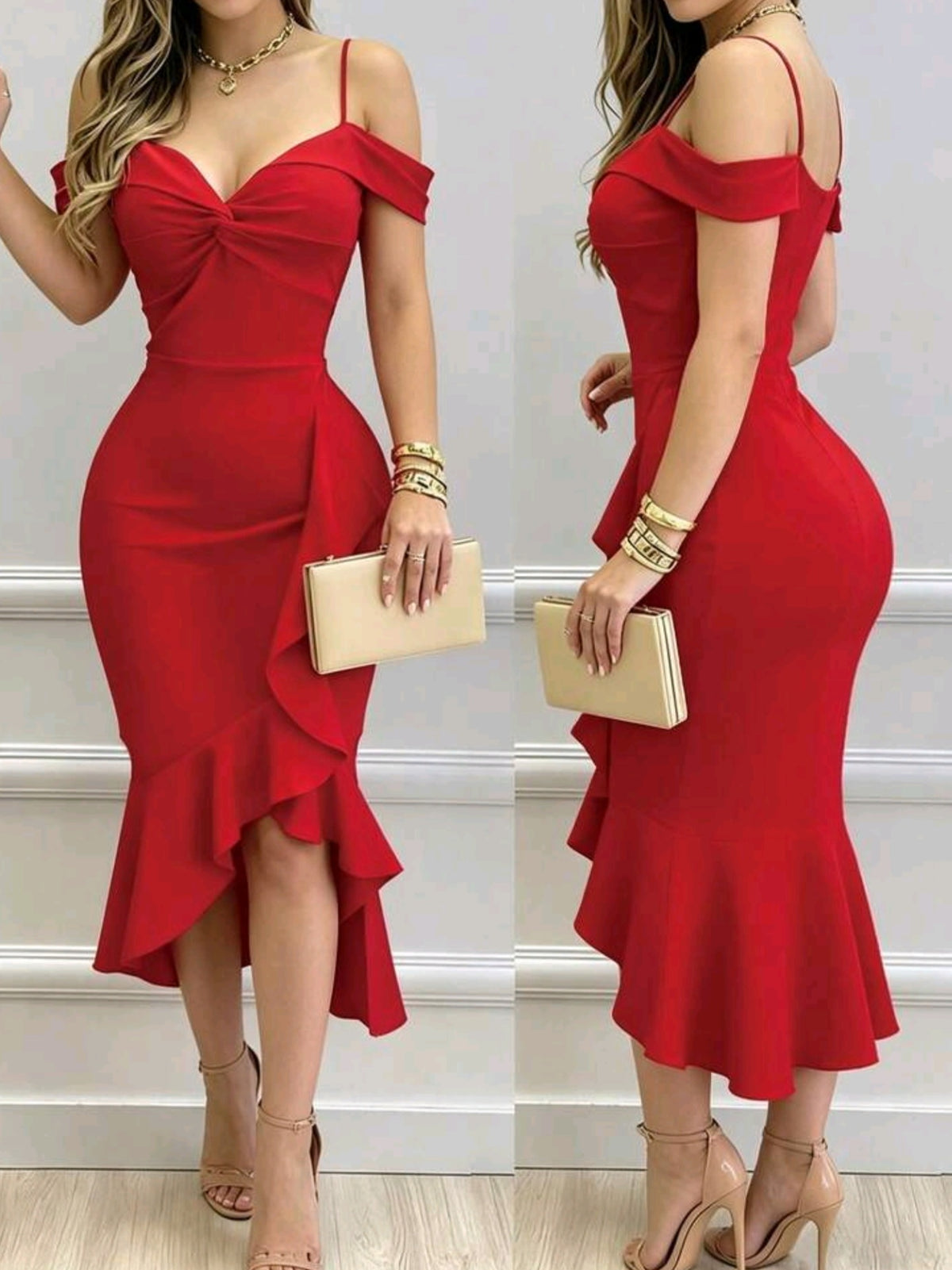 5866 Asymmetrical Hem Ruffle Strap Dress