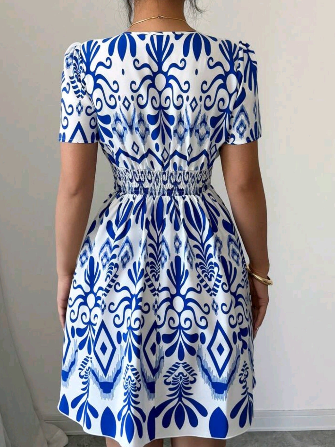7511 Shirred Printed Bodycon Mini Dress