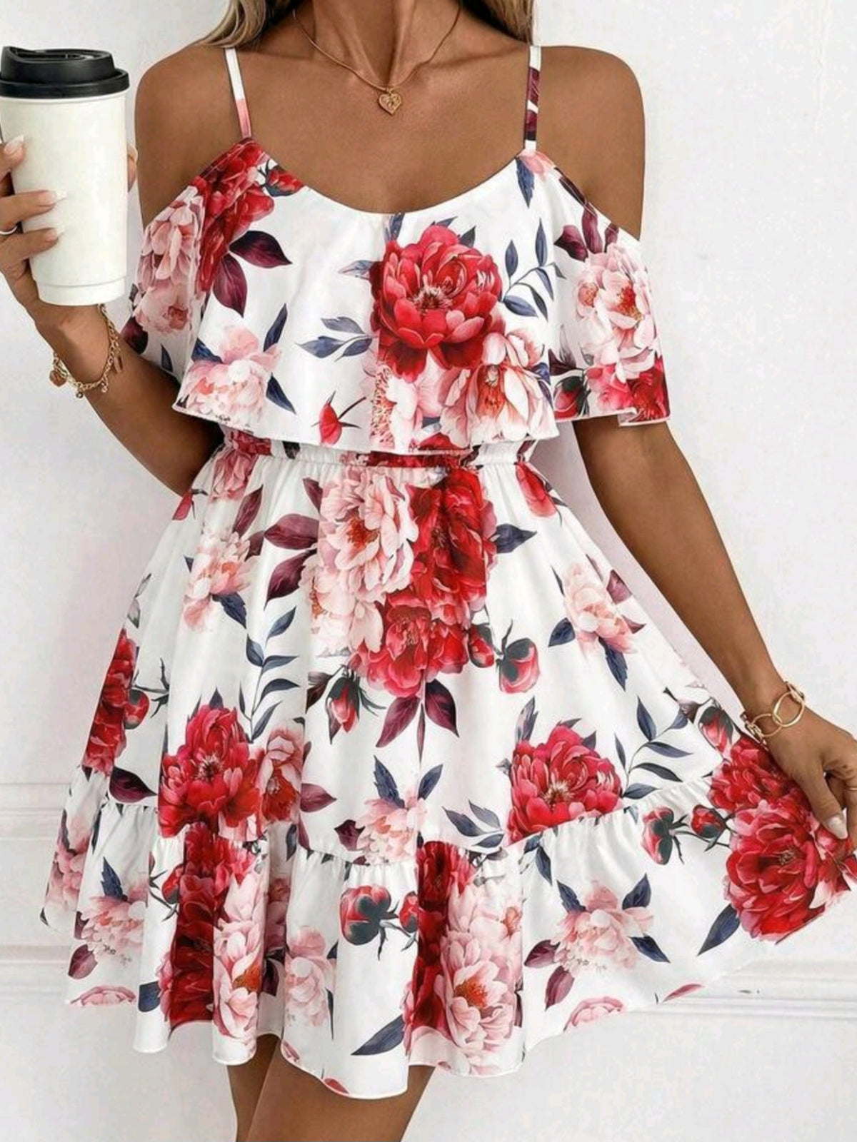 9357 V-Neck Off-Shoulder Dress