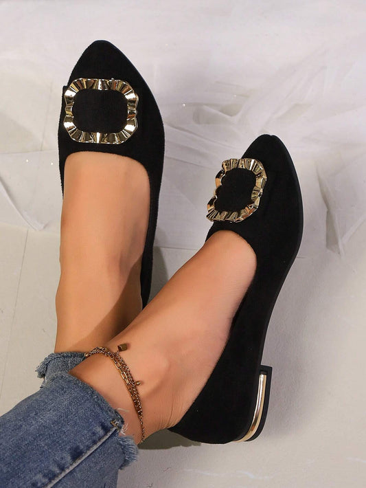 #2900 Women Metal Decor Ballet Flats, Fashion Outdoor Faux Suede Flats