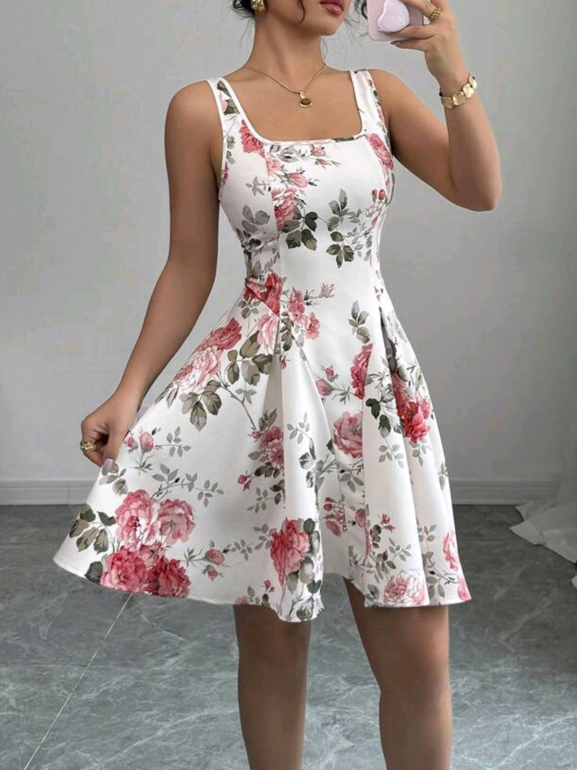 1224 Square Neck Sleeveless Dress With Zipper