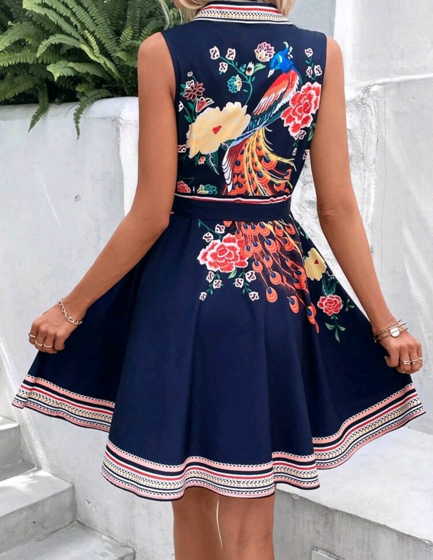 4905 Floral Print Belted Shirt Dress